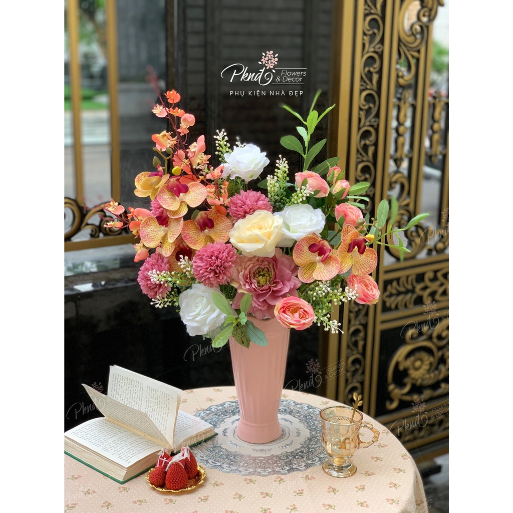 [Mã BMBAU50 giảm 7% đơn 99K] Bình hoa giả chất lụa trang trí phòng khách đẹp PKND FLOWERS &amp; DECOR