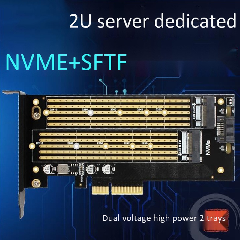 JEYI SK7 Server M.2 NVMe SSD NGFF SATA TO PCIE3.0 X4 4X Adapter M Key B KEY Dual Port Card PCI-E3.0 Dual Voltage 12V+3.3V U.2