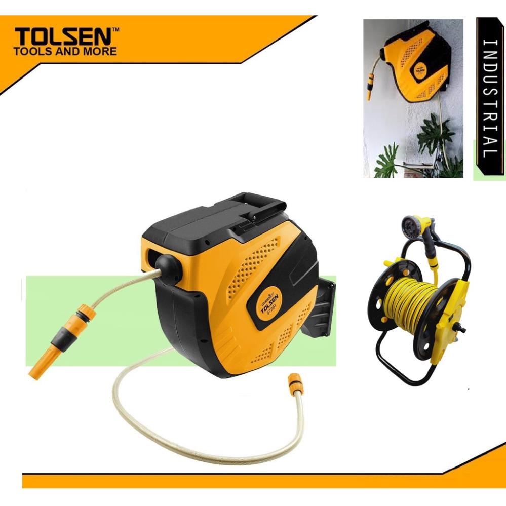 Bộ Rulô Nước - Cuộn Ống Nước Tự Động Tolsen 57261- Tay Quay TOLSEN 57221 - Kèm Dây Xịt Rửa Vòi Tưới Cây Sân Vườn Đa Năng