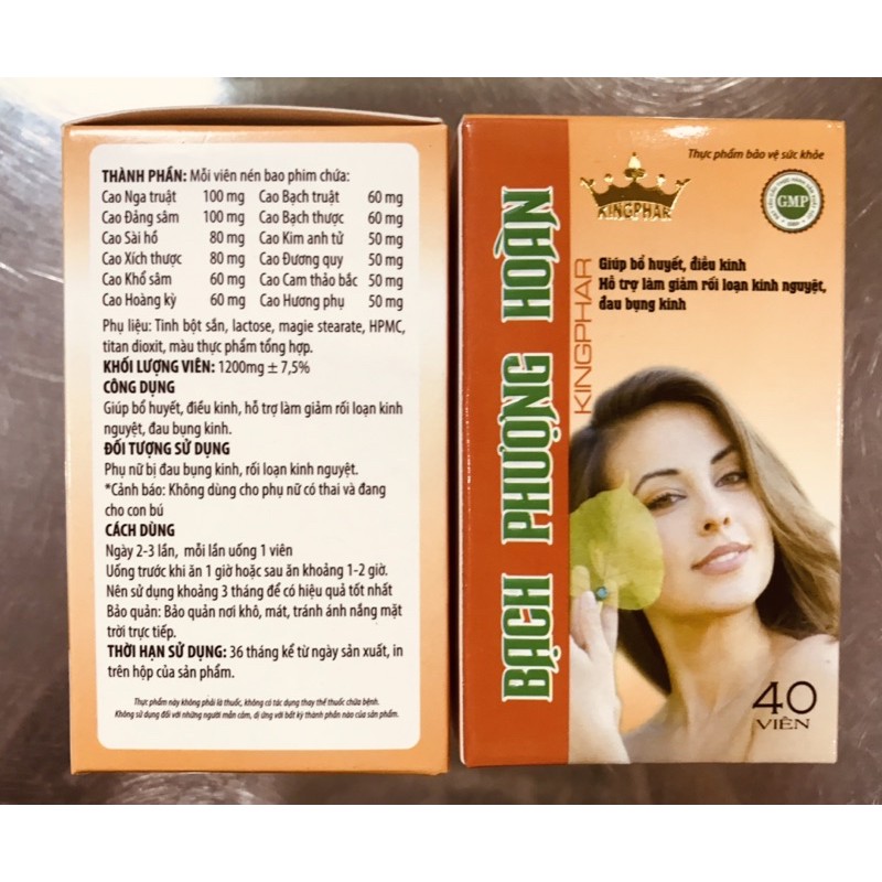 BẠCH PHƯỢNG HOÀN Kingphar - Hộp 40 viên- Viên Uống Hỗ Trợ Điều Hòa Kinh Nguyệt, Phụ Khoa