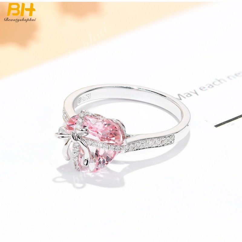 Nhẫn Thời Trang Đính Kim Cương Nhân Tạo Hình Trái Tim Xinh Xắn Cho Nữ