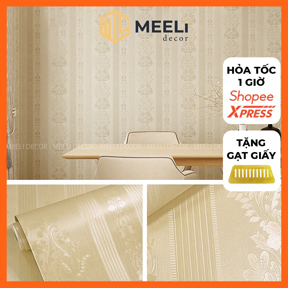 10m dài Giấy dán tường phòng ngủ vân xước Meeli Decor sẵn keo dễ dán pvc chống thấm nước, 10m x 45cm, ME18