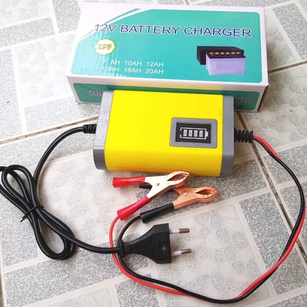 Sạc bình ắc quy xe máy 12V 2A 4AH đến 20AH vàng chống phồng bảo vệ ắc quy
