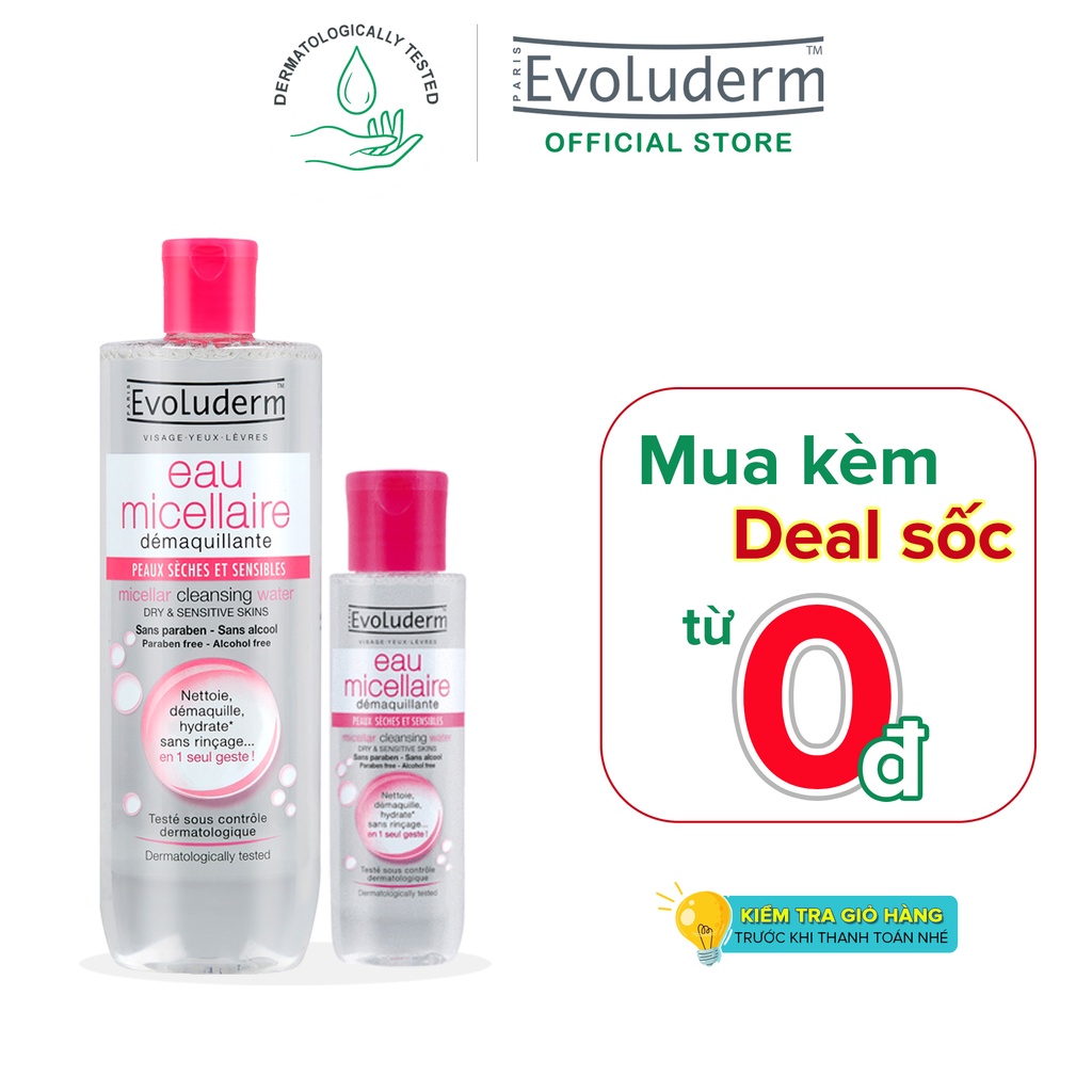 Bộ 2 Nước tẩy trang Evoluderm dành cho da khô và da nhạy cảm 250ml và 100ml