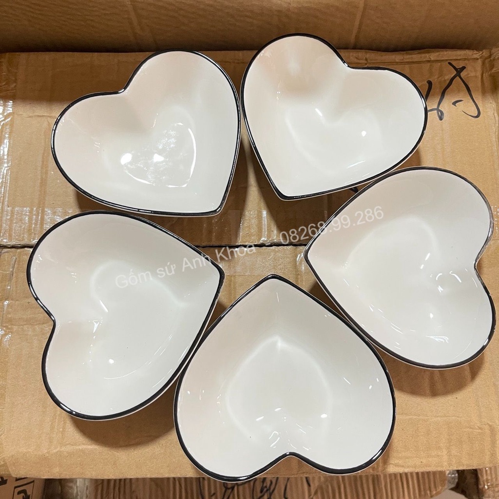 Bát Đĩa Decor ? Chén Dĩa Dễ Thương ? Đĩa Sứ Đĩa Tim Viền Đen Đựng Và Trang Trí Đồ Ăn Siêu Đẹp