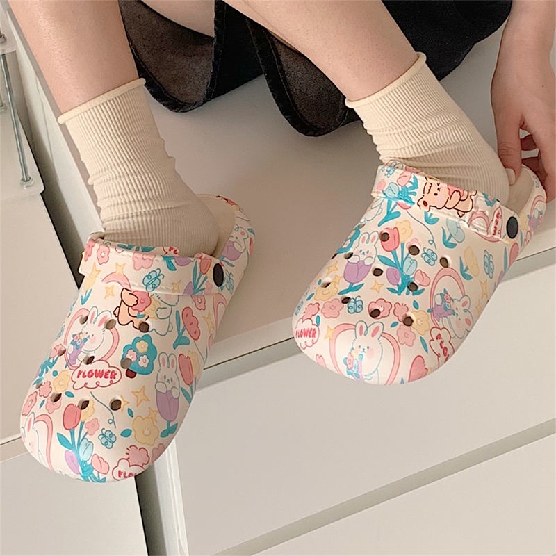 Giày Đế Mềm Chống Thấm Nước In Hình Hoa Tulip Xinh Xắn Cho Nữ