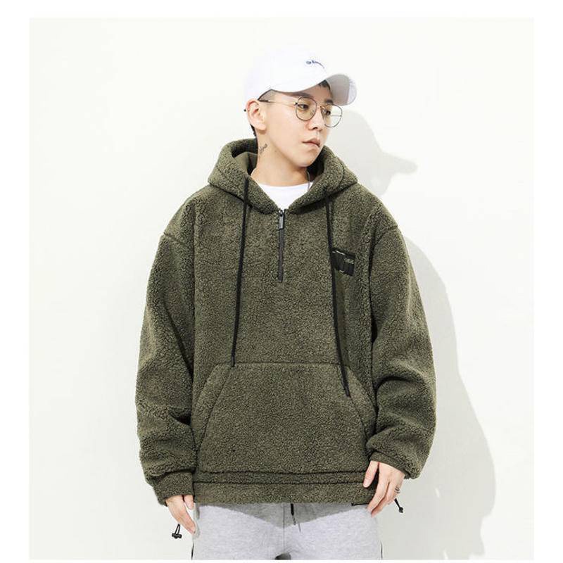 Áo hoodie vải len lông cừu dáng rộng phong hip hop mỹ thời trang thu đông cá tính năng động M-4XL