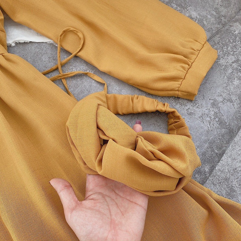 Váy maxi vàng cột eo(Chuyên sỉ )