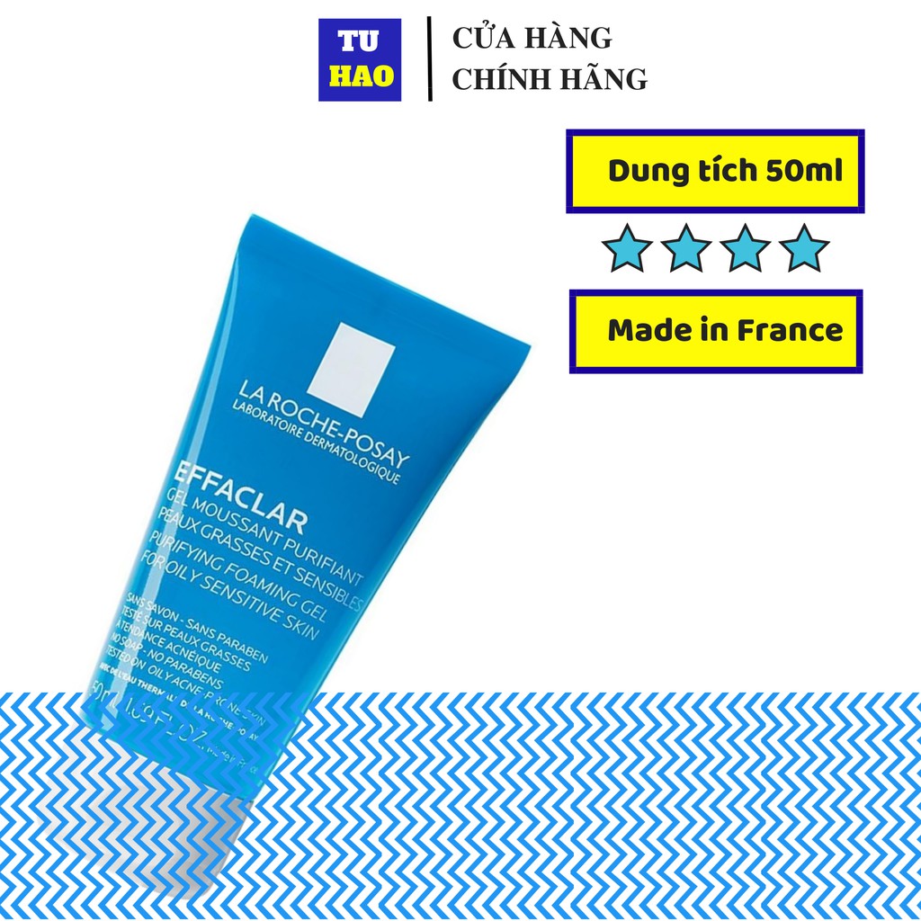 [Mã FMCG8 - 8% đơn 250K] Gel rửa mặt tạo bọt làm sạch dành cho da dầu nhạy cảm La Roche-Posay Effaclar Foaming Gel 50ml