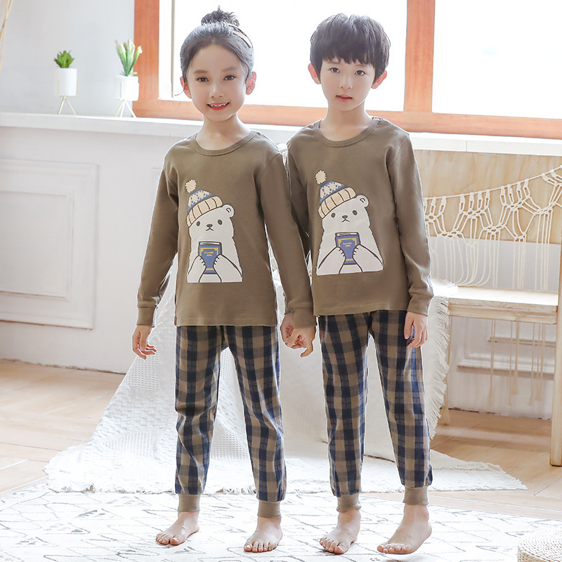 Bộ quần áo ngủ cotton họa tiết hoạt hình cho bé trai và bé gái