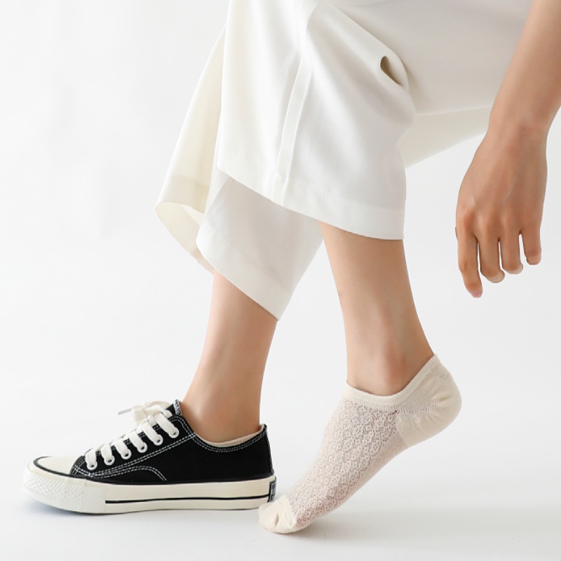 Đôi tất chân FHYL chất liệu cotton lưới màu trơn thời trang cho nữ