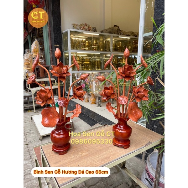 Hoa Sen Gỗ Hương Đá Cao 65cm