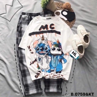 Sét áo thun mc kèm quần kẻ thô - kt