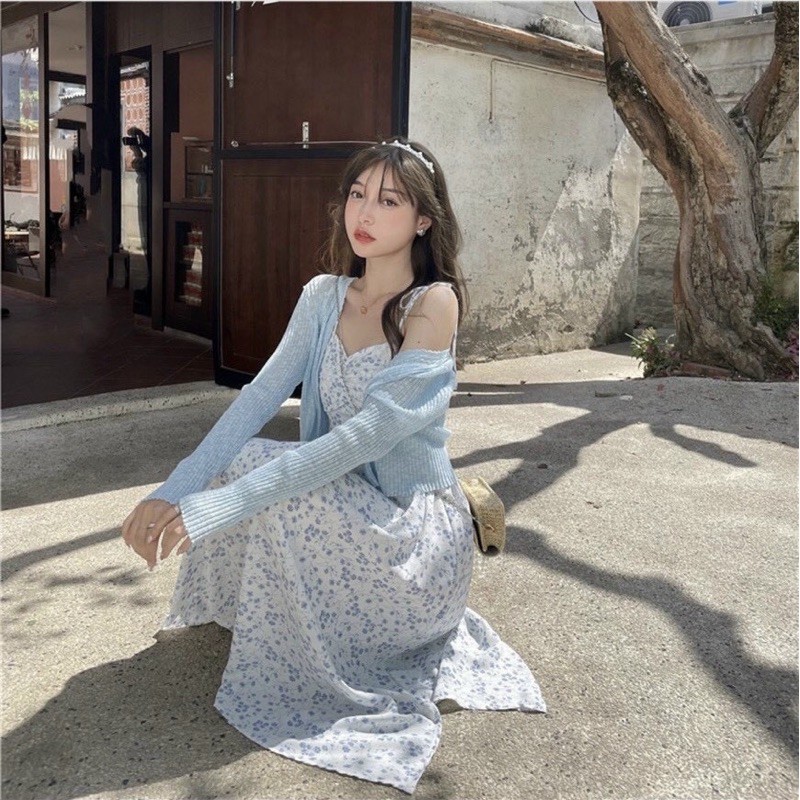 SET ĐẦM HOA HAI DÂY KÈM KHOÁC