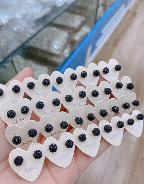 Khuyên tai nụ hồ ly, pha Lê đen trắng, đinh, oliu, đinh bạc thật mạ vàng trắng tròn vuông sao