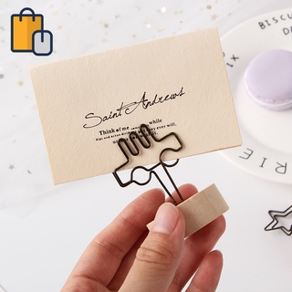 Kẹp giấy ghi chú và tranh ảnh có đế gỗ để bàn đơn giản phong cách retro