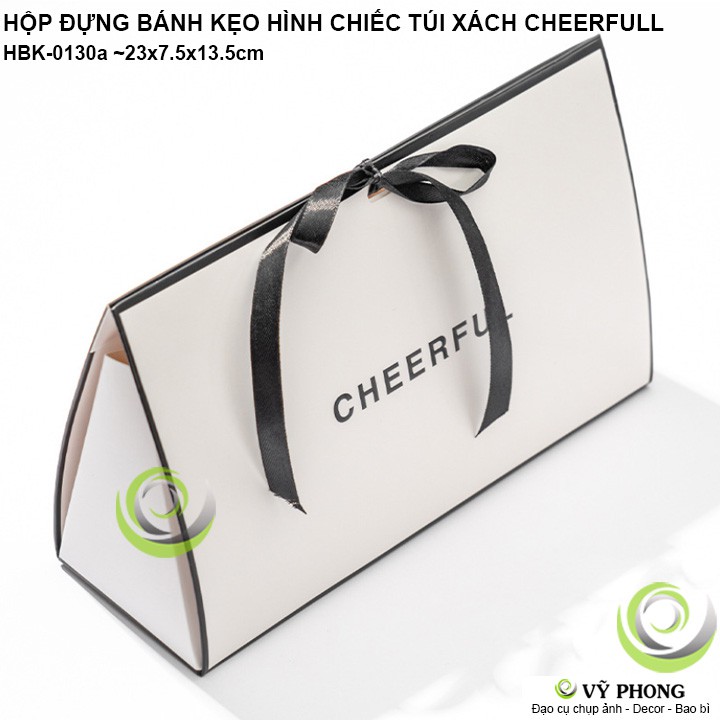HỘP GIẤY ĐỰNG BÁNH KẸO ĐỰNG QUÀ TẶNG HÌNH CHIẾC TÚI IN CHỮ CHEERFULL LỄ TẾT HBK-0130 | BigBuy360 - bigbuy360.vn