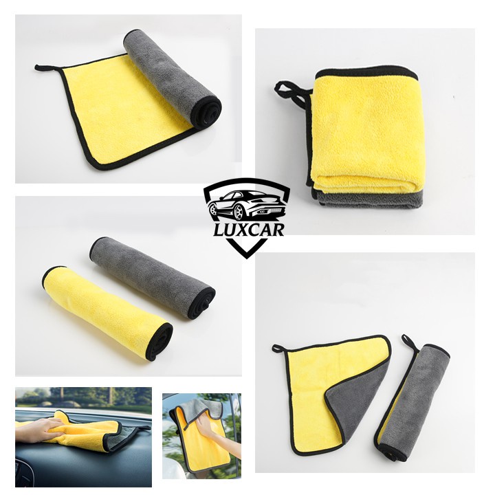 Khăn lau Microfiber siêu sạch dành cho xe ô tô, xe hơi, Loại 2 lớp màu vàng size 30.30