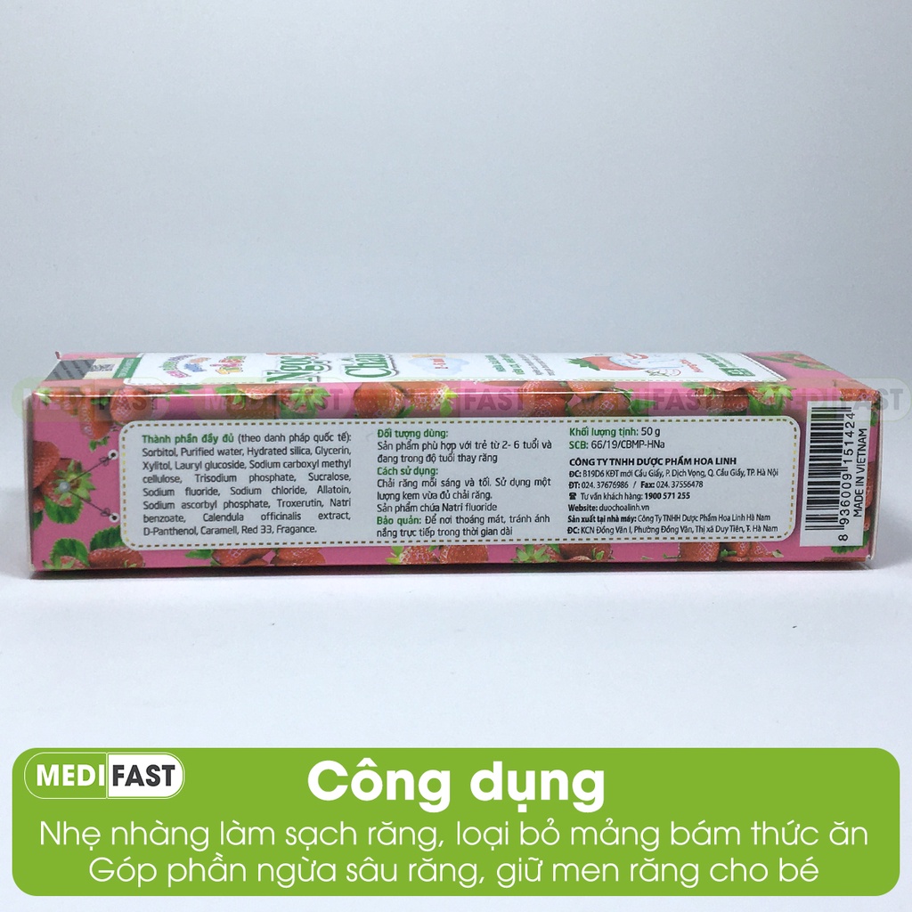 Kem đánh răng thảo mộc Ngọc Châu hương dâu cho trẻ từ 2 - 6 tuổi giảm loét nhiệt miệng đau hàm, sâu răng sữa