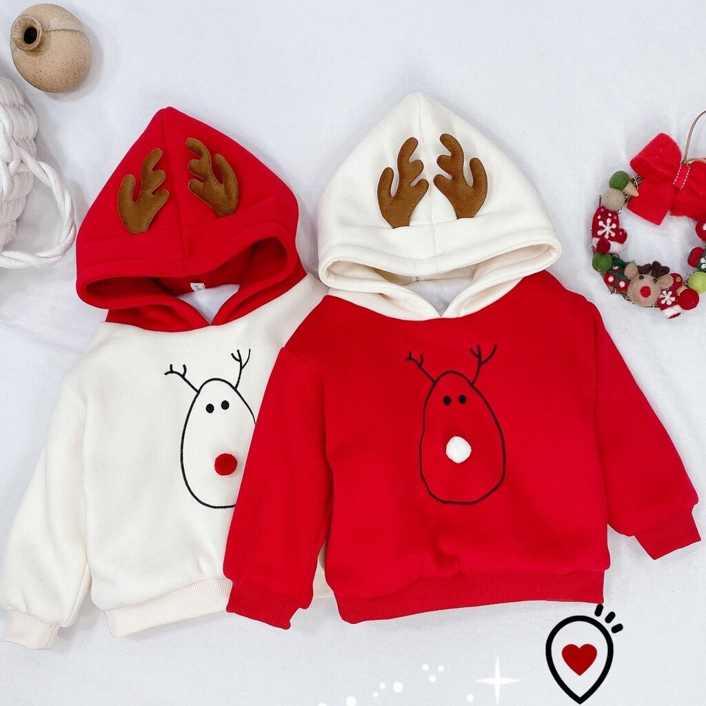 Áo Hoodie Nỉ Bông Tuần Lộc Cho Bé Trai, Bé Gái MinKy BABY