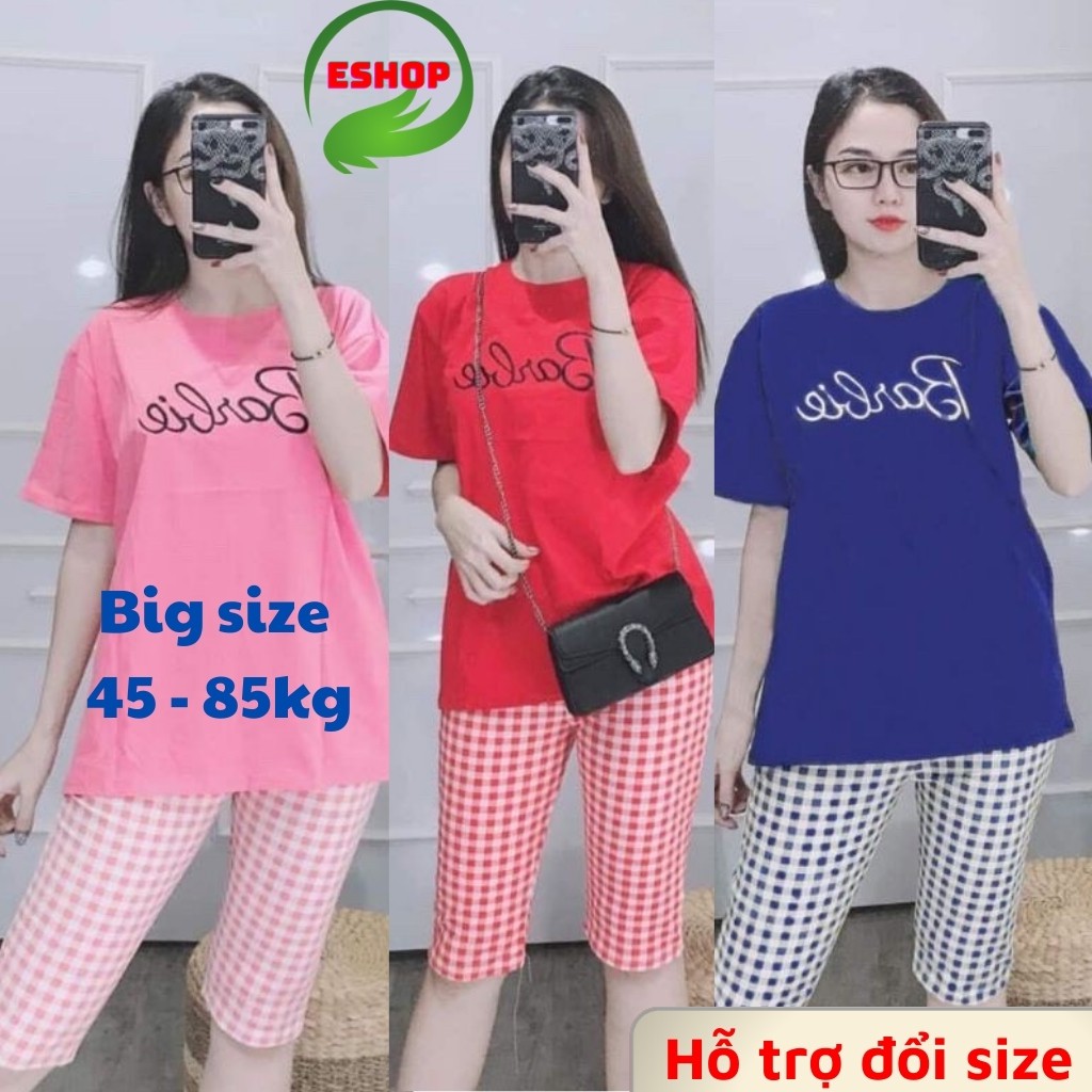 Đồ bộ nữ đồ mặc nhà đẹp dễ thương bigsize AD04 Set ngố đồ bộ nữ thun thể thao quần lửng caro cotton co giãn ESHOP