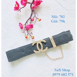 Đai váy dây nịt Thắt lưng da phối thun mặt Chanel đính đá_ Mã 782