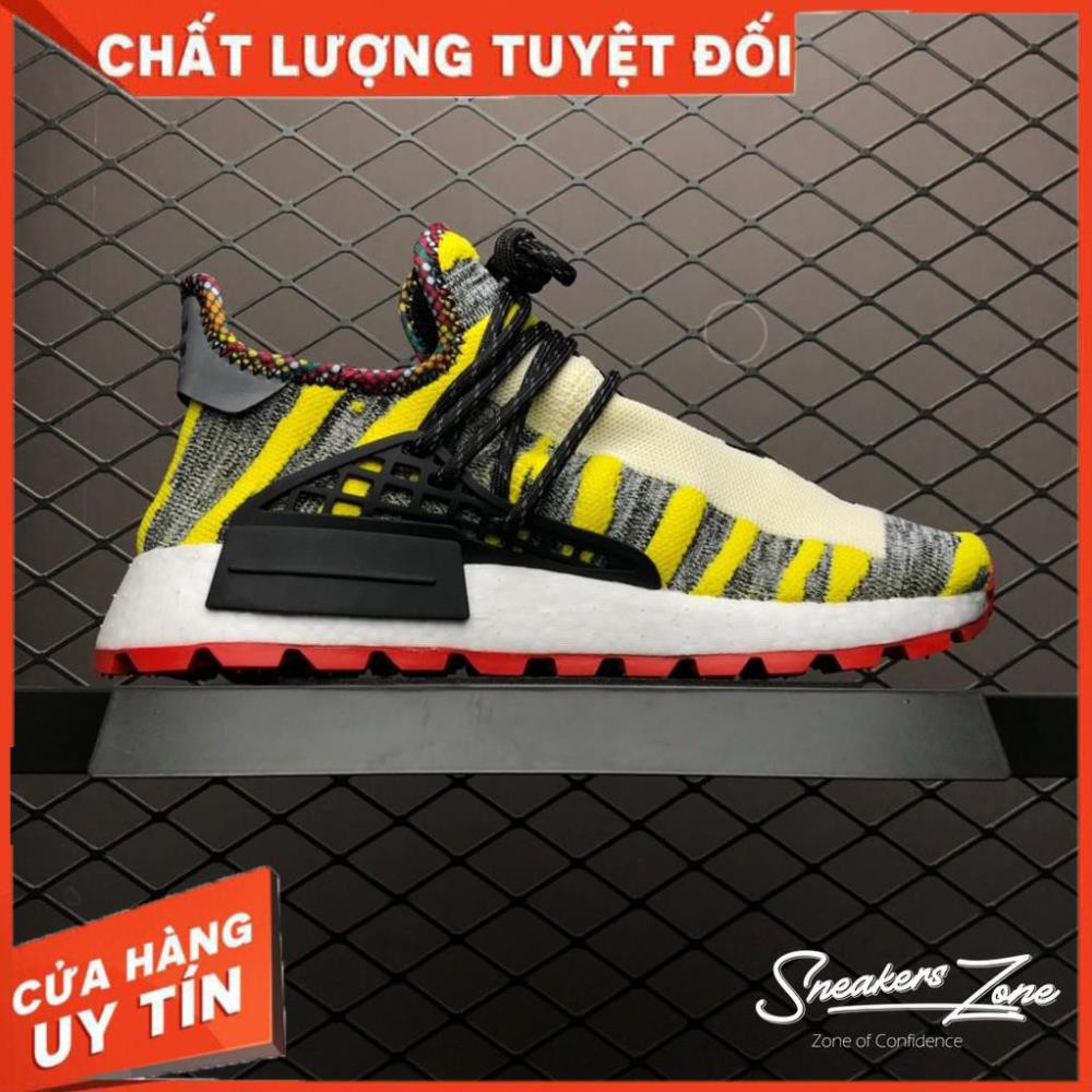 (FREE SHIP + HỘP + QUÀ) Giày thể thao NMD Human Race Solar HU 3MPOW3R 1N5P1RE vàng xám đế đỏ siêu đẹp cho nam và nữ ◦