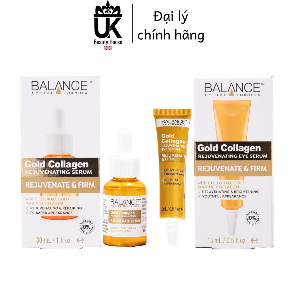 Combo serum cho mặt và mắt tinh chất Gold Collagen Balance Active Formula