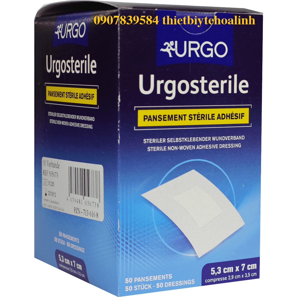 Băng Dán Có Gạc Vô Trùng Urgo Urgosterile 5,3cmx7cm(Hộp/50miếng)