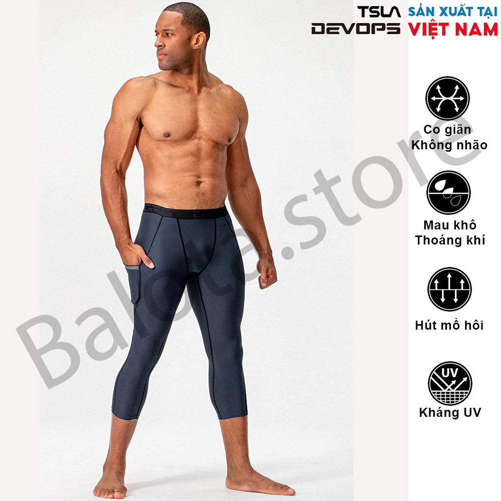 [ Hàng Hot ] Quần legging nam lửng 3 4 CÓ TÚI tập gym Devops bó cơ sát ôm đùi cạp cao lưng thun thể thao đá bóng yoga bó