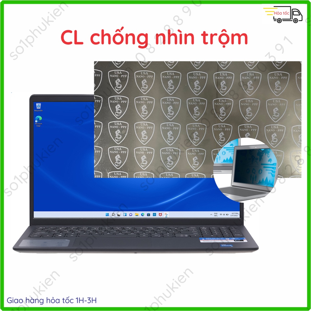 Dán màn hình cường lực Laptop Dell Inspiron 15 3511 nano dẻo trong suốt/ chống vân tay/ chống nhìn trộm/ bảo vệ mắt