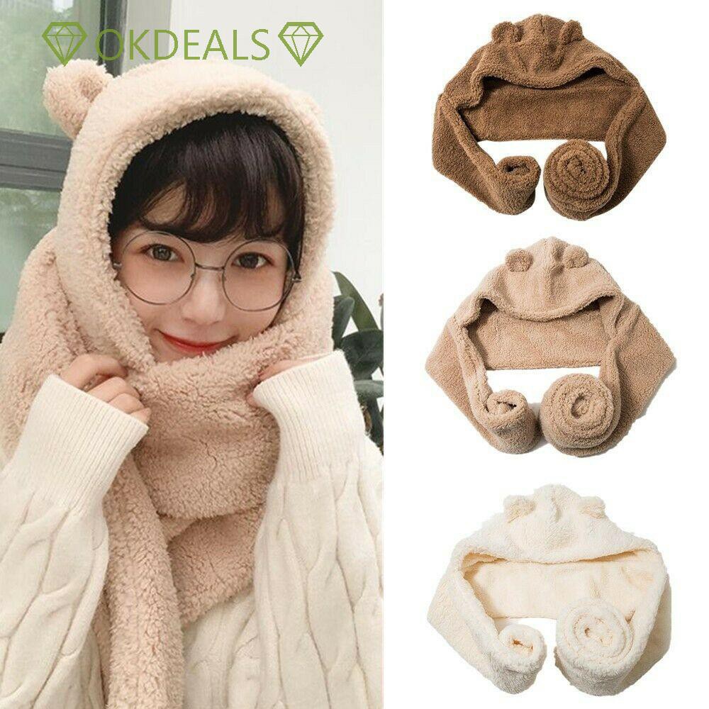 Mũ Trùm Đầu Và Khăn Choàng Cổ Giữ Ấm Mùa Đông Hình Gấu Dễ Thương Nhiều Màu Sắc Dành Cho Bạn Nữ