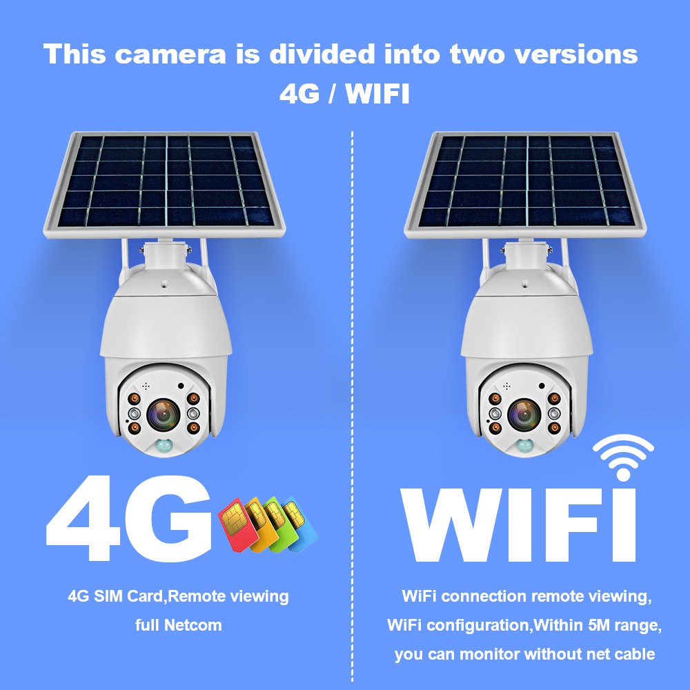 Camera giám sát năng lượng mặt trời 4G năng lượng mặt trời không dây Full HD 1080P ngoài trời（Có pin）