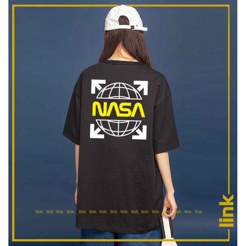 Áo thun cotton cổ tròn Nasa off white tay lỡ dáng rộng ( Đen, Trắng )