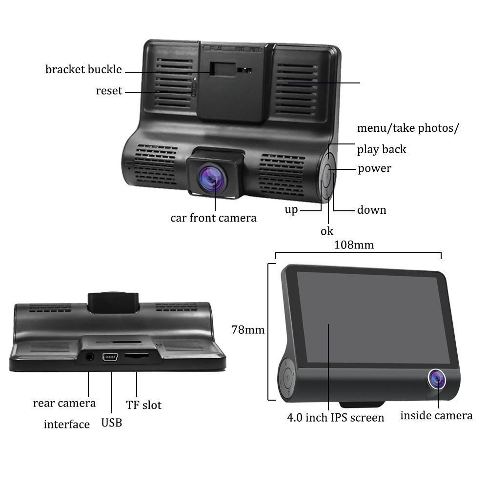 Camera Hành Trình Ô Tô 3 Mắt Camera, Màn Hình 4 Inh Full HD, Ghi Hình Đa Chiều, Có Chế Độ Ghi Đè Kèm Thẻ Nhớ 32G/64G | BigBuy360 - bigbuy360.vn
