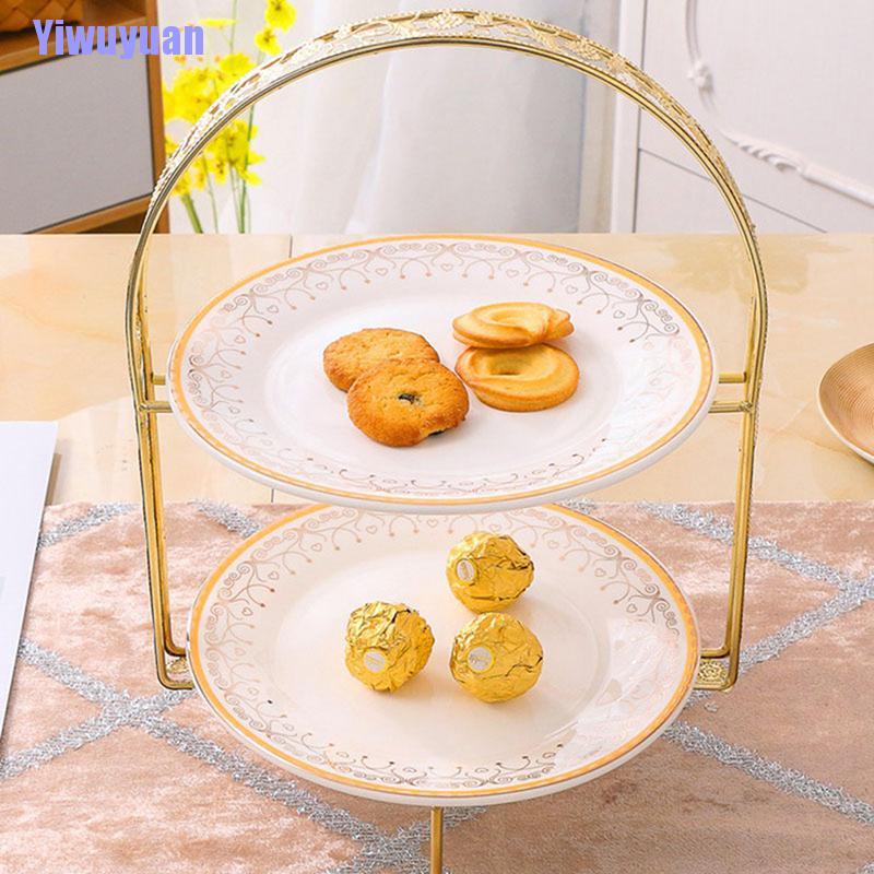 Giá Trưng Bày Bánh Trái Cây Hai Tầng Bằng Kim Loại Màu Vàng