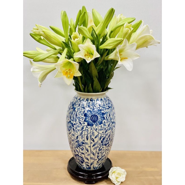 BÌNH HOA MEN LAM TRANG TRÍ VẼ TAY H30CM BÁT TRÀNG.