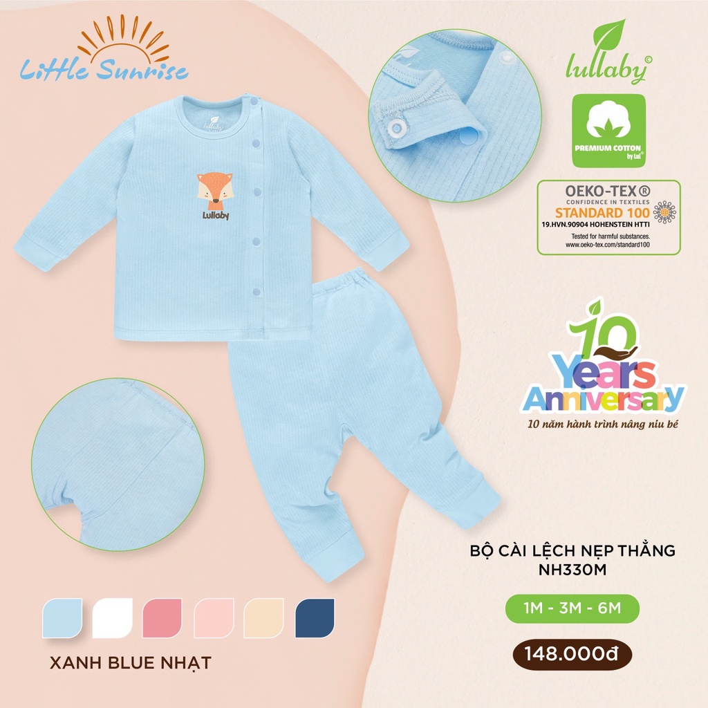 Bộ sơ sinh cài lệch nẹp thẳng cotton Lullaby NH330M