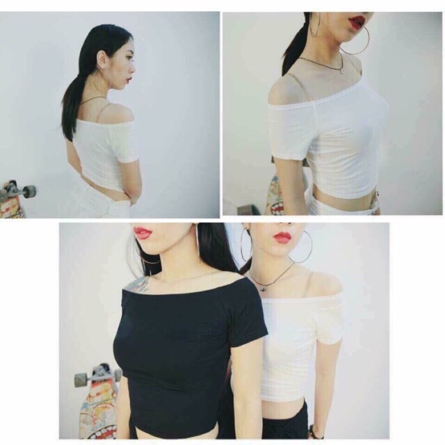 [Mã FASHIONT4WA2 giảm 10K đơn 50K] Áo Croptop Trễ Vai Tay Ngắn - Chất Thun Gân | BigBuy360 - bigbuy360.vn