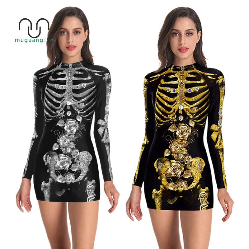 Trang Phục Hóa Trang Halloween Hình Đầu Lâu Màu Đen Cho Nữ