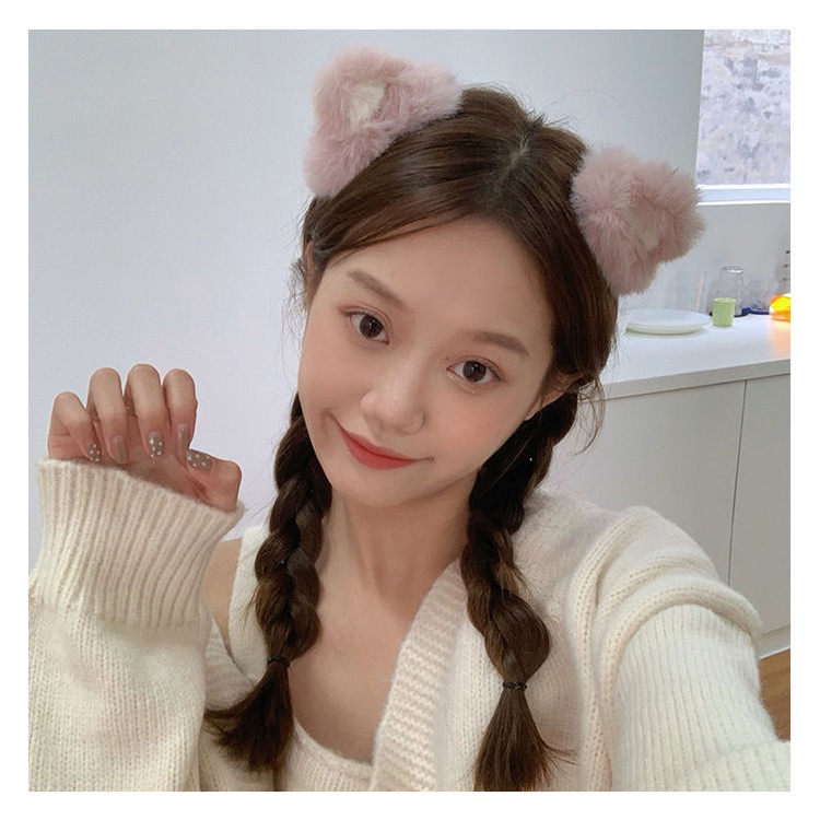 Kẹp tóc hình tai mèo phối lông thỏ đáng yêu