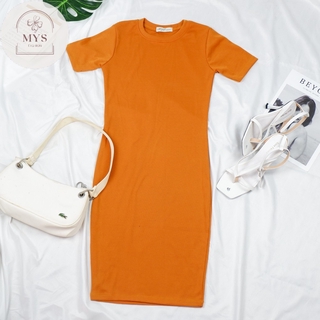 Đầm body thun gân tay ngắn cổ tròn Mys hitshop Fashion