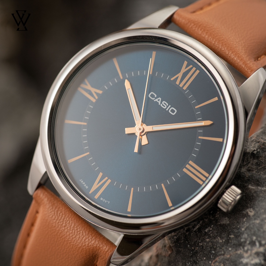 Đồng Hồ Quartz Nam Casio WATCHSTORE MTP-V005L-2B5UDF Thiết Kế Kính Khoáng 38mm, Dây Đeo Da Và Vỏ Thép Không Gỉ