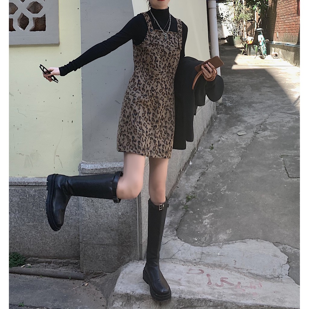 [ORDER]-Váy yếm dạ họa tiết da báo (Y26)