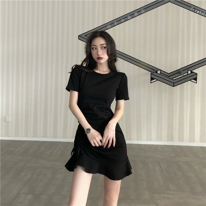 Váy body dây rút dáng ôm đuôi cá màu đen freesize <60kg | BigBuy360 - bigbuy360.vn