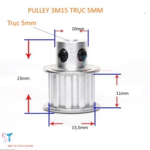 Pulley Bánh Răng Nhôm 3M 15 Răng Rộng Đai 11mm