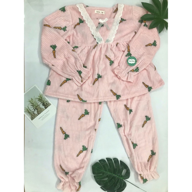 Đồ Ngủ Nữ Tay Dài Thu Đông- Đồ Bộ Pijama Chất Liệu Nhung Tăm Lụa Mặc Nhà Cao Cấp Xuất Hàn MSP446