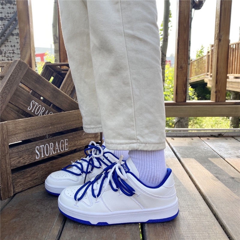 ( ORDER ) Giày Thể Thao Sneakers Nữ Phối Màu Xanh Trắng 2 Dây Buộc