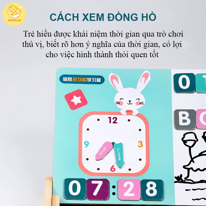 Hộp Gỗ Học Toán Đa Năng  Có Bảng Nam Châm 2 Mặt Kèm Chữ, Số, Que Tính, Hình học
