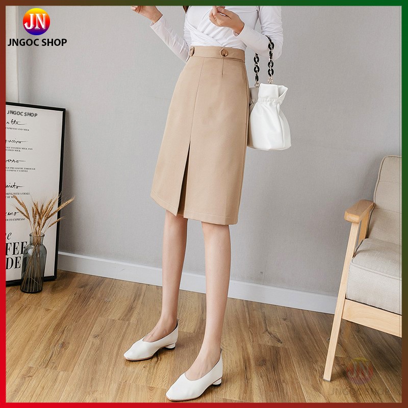 Chân váy chữ A dài xẻ trước công sở thanh lịch, Váy công sở chữ A dài midi Hàn Quốc | BigBuy360 - bigbuy360.vn